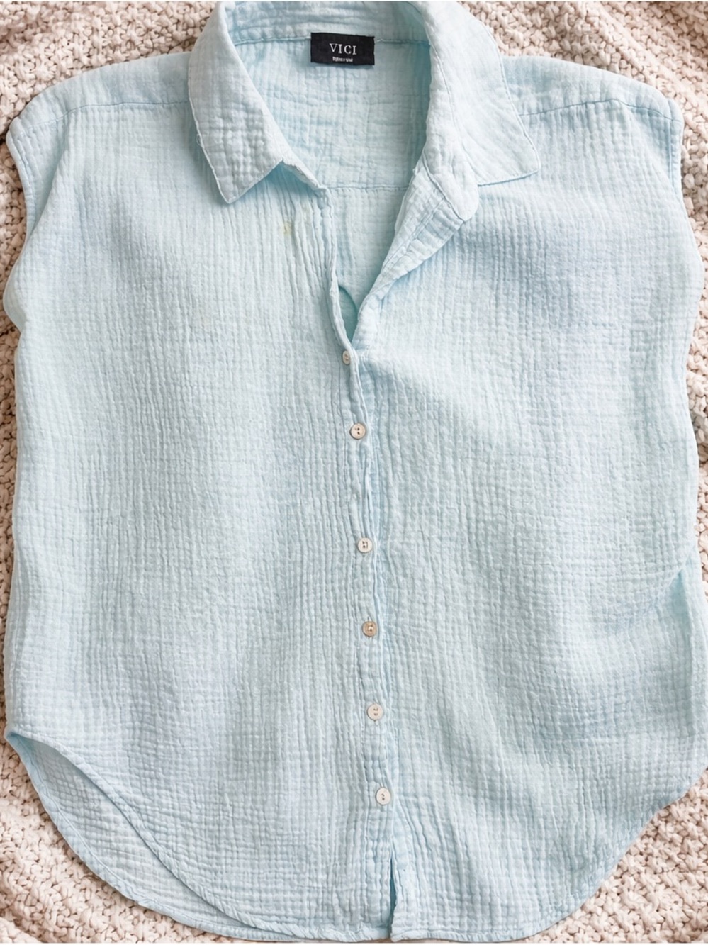Vici Light Mint  Blue Button-Up Gauze Top